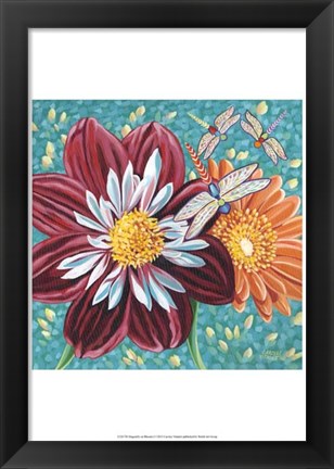 Framed Dragonfly on Blooms I Print