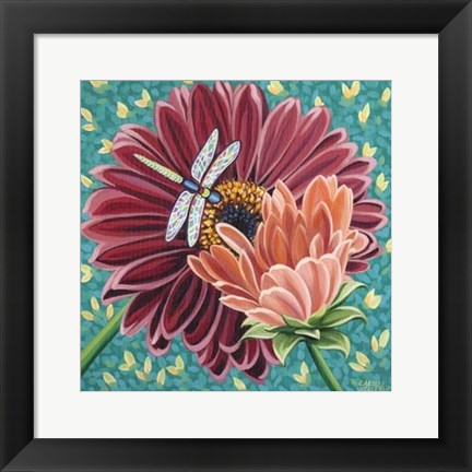 Framed Dragonfly on Blooms II Print