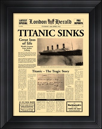 Framed Titanic Sinks Print