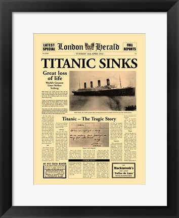 Framed Titanic Sinks Print