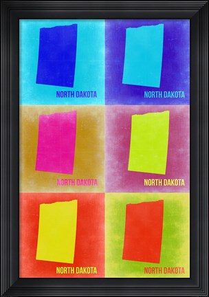 Framed North Dakota Pop Art Map 2 Print