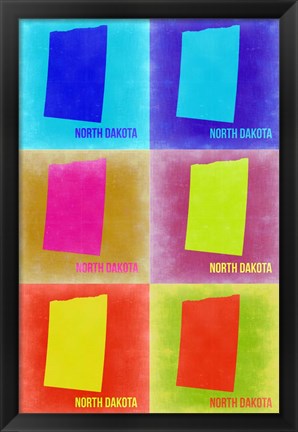 Framed North Dakota Pop Art Map 2 Print