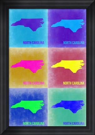 Framed North Carolina Pop Art Map 2 Print