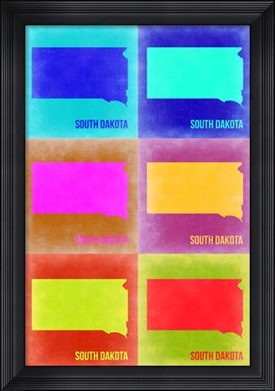 Framed South Dakota Pop Art Map 2 Print