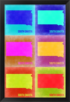 Framed South Dakota Pop Art Map 2 Print