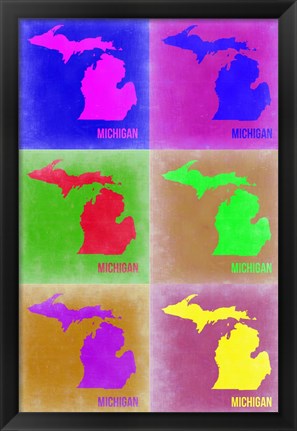 Framed Michigan Pop Art Map 2 Print