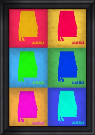 Framed Alabama Pop Art Map 1 Print