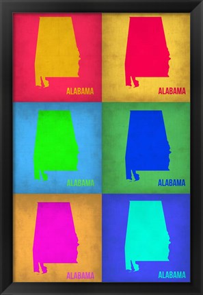 Framed Alabama Pop Art Map 1 Print