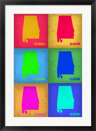 Framed Alabama Pop Art Map 1 Print