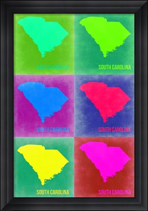 Framed South Carolina Pop Art Map 2 Print