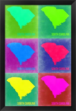 Framed South Carolina Pop Art Map 2 Print