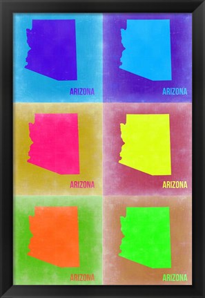 Framed Arizona Pop Art Map 3 Print