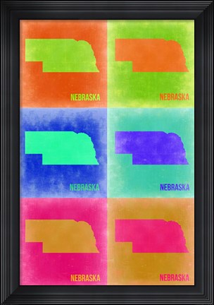 Framed Nebraska Pop Art Map 2 Print