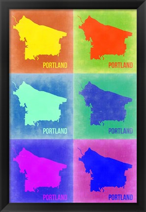 Framed Portland Pop Art Map 3 Print