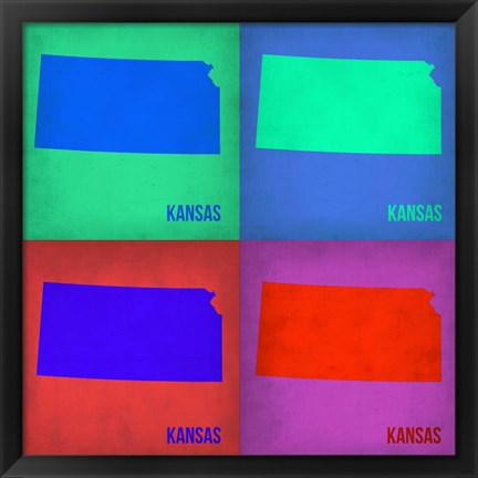 Framed Kansas Pop Art Map1 Print