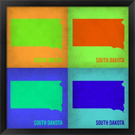 Framed South Dakota Pop Art Map 1 Print