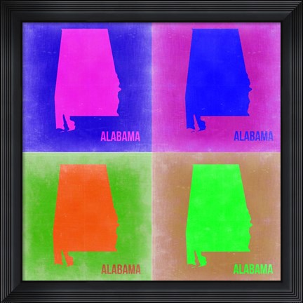 Framed Alabama Pop Art Map 2 Print
