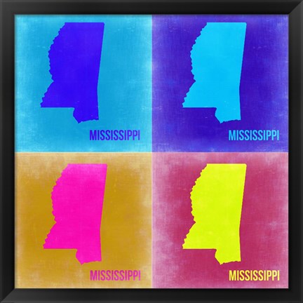 Framed Mississippi Pop Art Map 2 Print