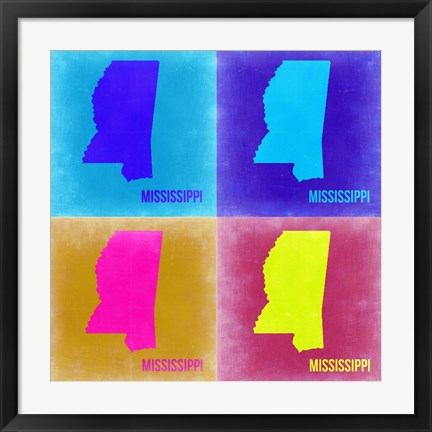 Framed Mississippi Pop Art Map 2 Print