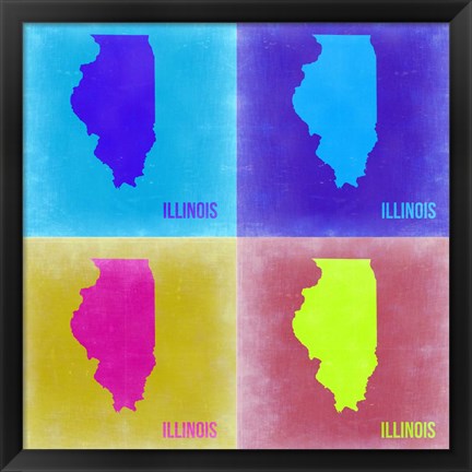 Framed Illinois Pop Art Map 2 Print