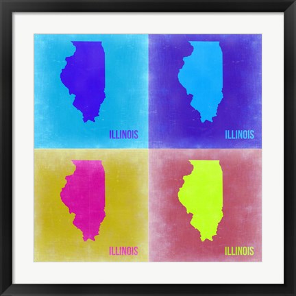 Framed Illinois Pop Art Map 2 Print