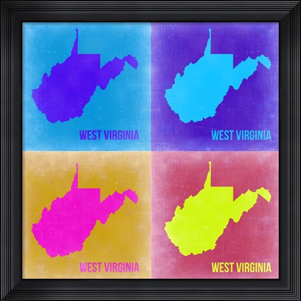 Framed West Virginia Pop Art Map 2 Print