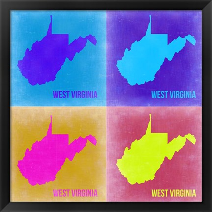 Framed West Virginia Pop Art Map 2 Print