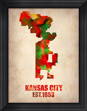 Framed Kansas City Watercolor Map Print