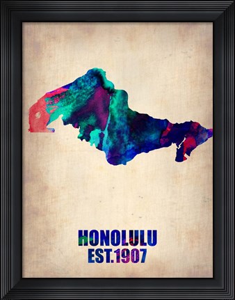 Framed Honolulu Watercolor Map Print