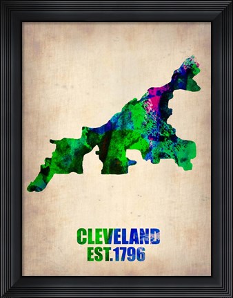 Framed Cleveland Watercolor Map Print