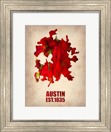 Framed Austin Watercolor Map Print