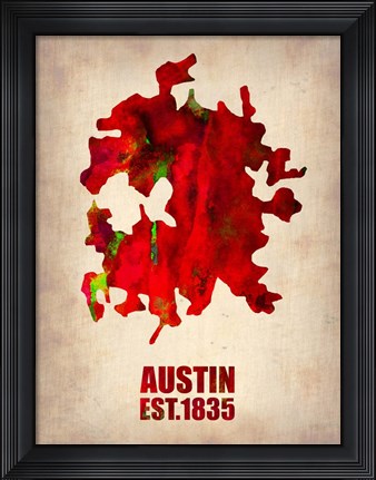 Framed Austin Watercolor Map Print
