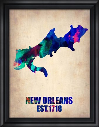 Framed New Orleans Watercolor Map Print