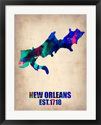 Framed New Orleans Watercolor Map Print