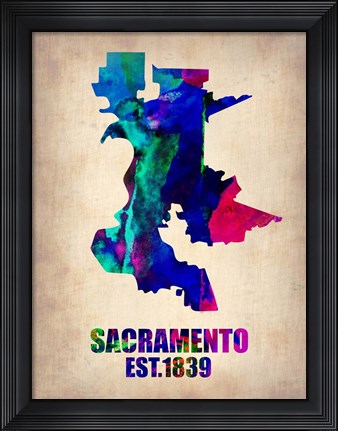 Framed Sacramento Watercolor Map Print