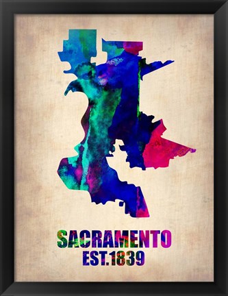 Framed Sacramento Watercolor Map Print