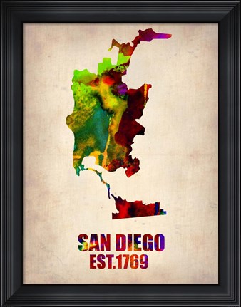 Framed San Diego Watercolor Map Print