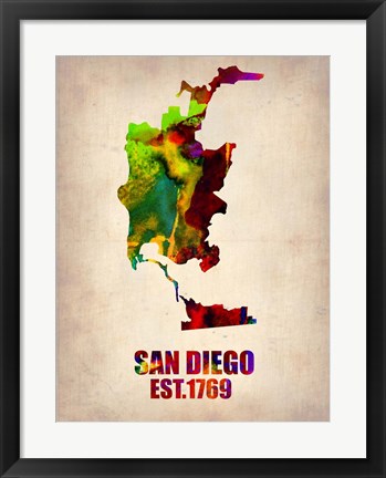 Framed San Diego Watercolor Map Print