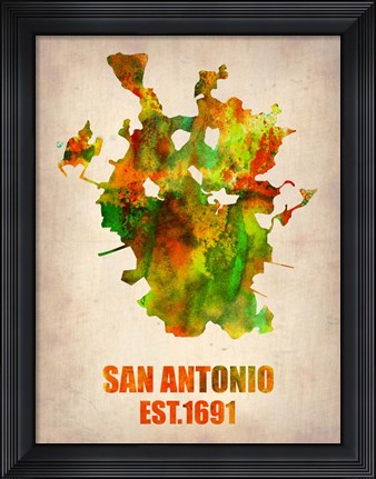 Framed San Antonio Watercolor Map Print