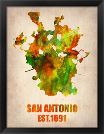 Framed San Antonio Watercolor Map Print