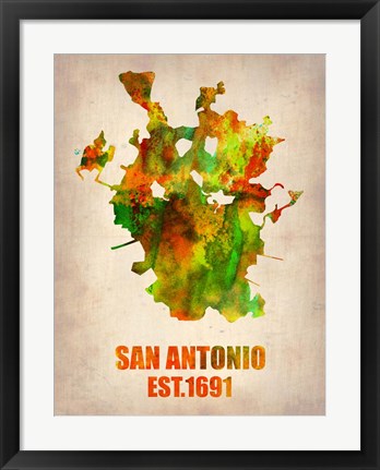 Framed San Antonio Watercolor Map Print