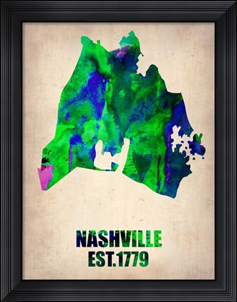 Framed Nashville Watercolor Map Print