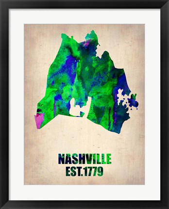 Framed Nashville Watercolor Map Print