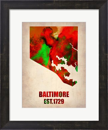 Framed Baltimore Watercolor Map Print