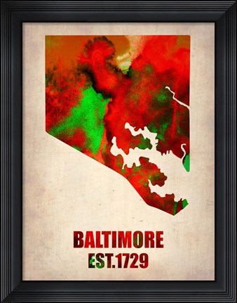 Framed Baltimore Watercolor Map Print