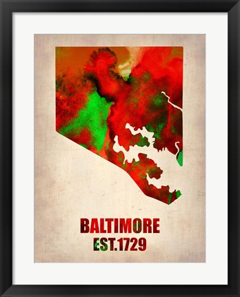 Framed Baltimore Watercolor Map Print
