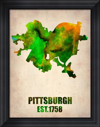 Framed Pittsburgh Watercolor Map Print