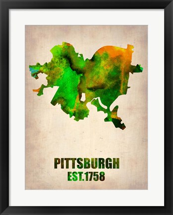 Framed Pittsburgh Watercolor Map Print