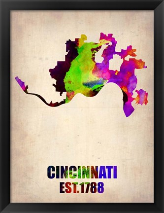 Framed Cincinnati Watercolor Map Print