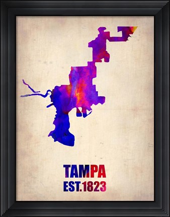 Framed Tampa Watercolor Map Print